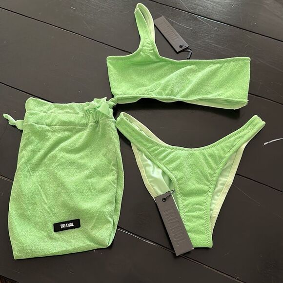 TRIANGL MELROSE LIME SPARKLE CHEEKY WITH BAG 💚 NWT - Picture 3 of 6